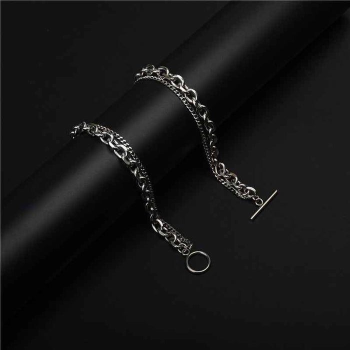 Men's Titanium Steel Double-Layer Geometric Chain Necklace – OT Buckle Electroplated Finish