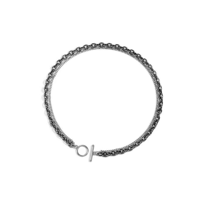 Men's Titanium Steel Double-Layer Geometric Chain Necklace – OT Buckle Electroplated Finish