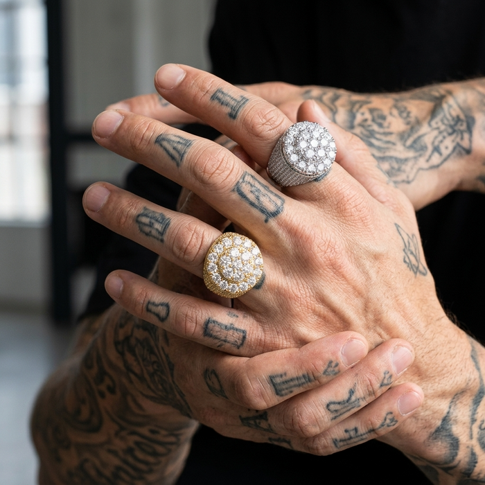 Men's Trendy Retro Flower Diamond Ring – Gold Plated Geometric Hip-Hop Statement Band