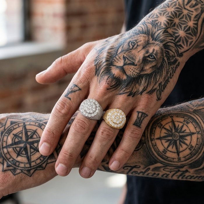 Men's Trendy Retro Flower Diamond Ring – Gold Plated Geometric Hip-Hop Statement Band