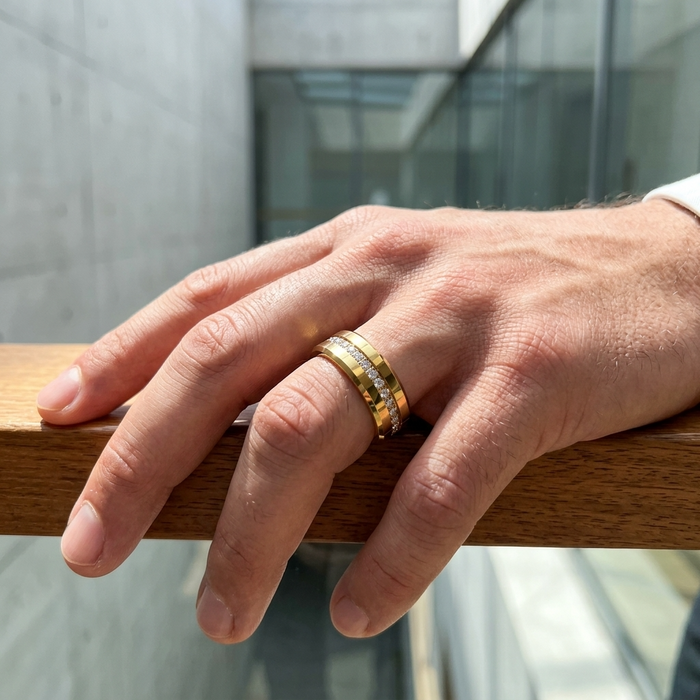 Men's Tungsten Steel Zircon Inlay Gold Ring