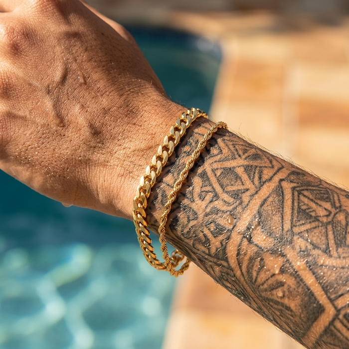 Men's Twist Chain & Cuban Link 2-Piece Bracelet Set