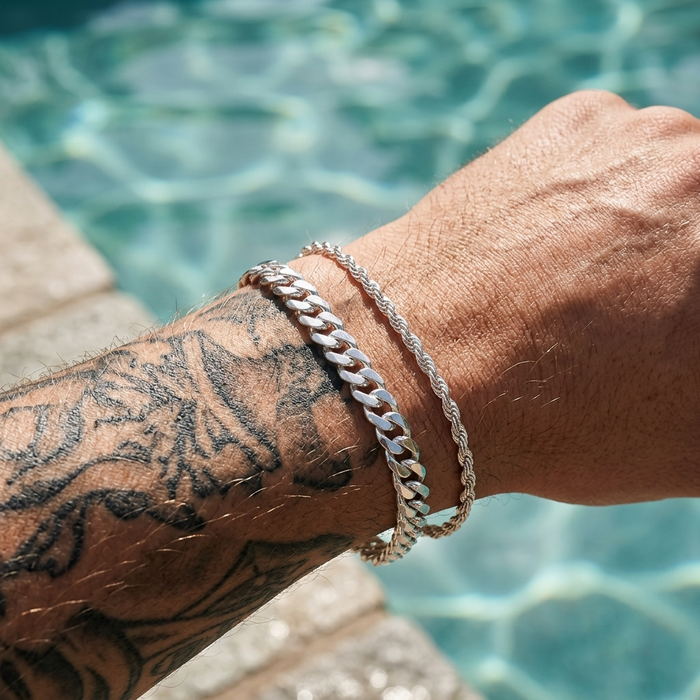 Men's Twist Chain & Cuban Link 2-Piece Bracelet Set