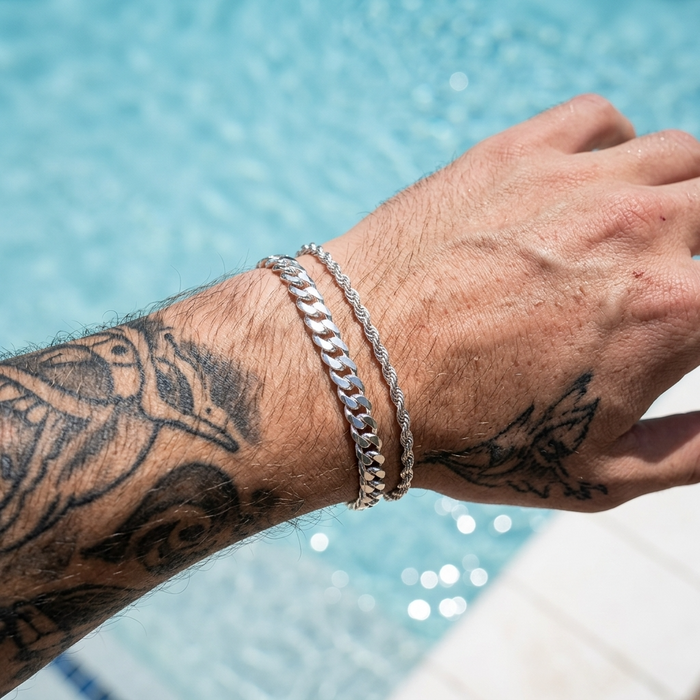 Men's Twist Chain & Cuban Link 2-Piece Bracelet Set