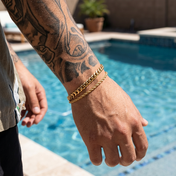 Men's Twist Chain & Cuban Link 2-Piece Bracelet Set