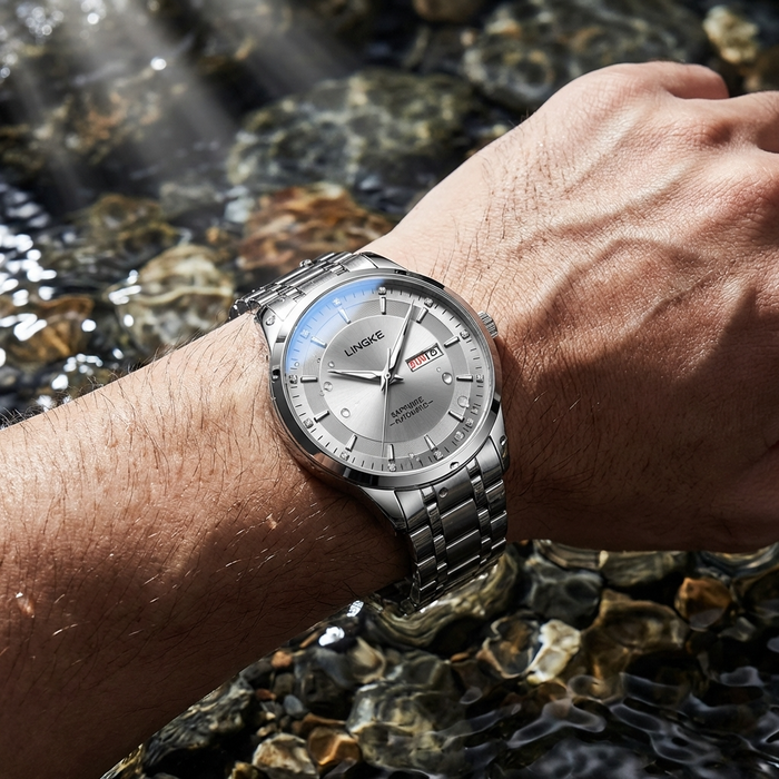 Men's Ultra-Thin Automatic Watch – 39mm Stainless Steel, Dual Calendar & 50M Waterproof
