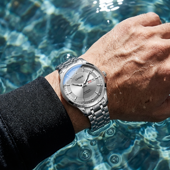 Men's Ultra-Thin Automatic Watch – 39mm Stainless Steel, Dual Calendar & 50M Waterproof
