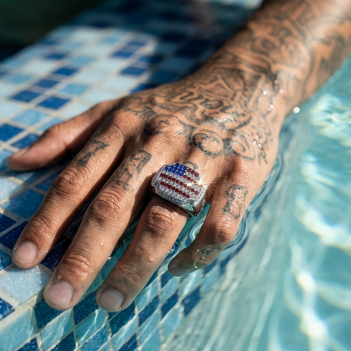 Men's USA Flag Platinum-Plated Geometric Ring