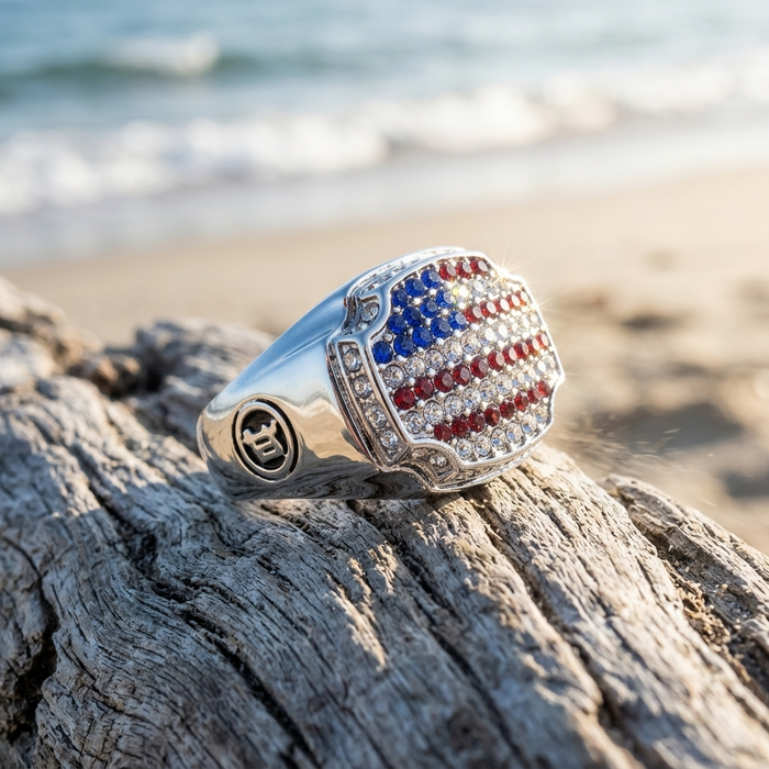 Men's USA Flag Platinum-Plated Geometric Ring