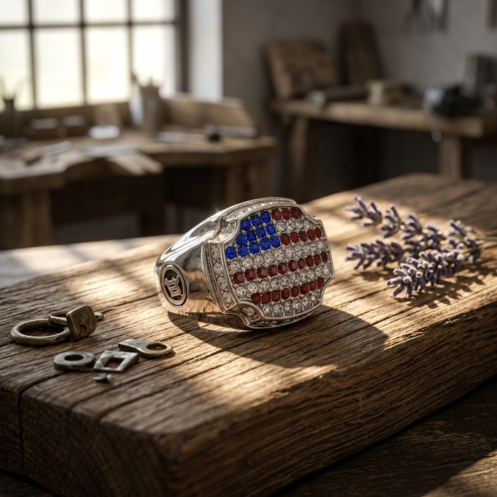Men's USA Flag Platinum-Plated Geometric Ring