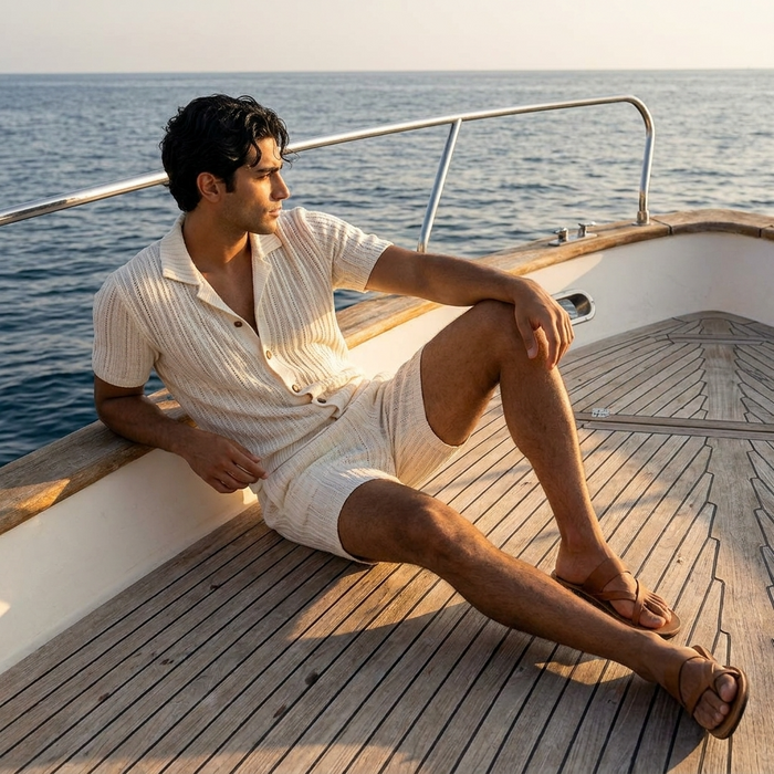 Men's Vertical Stripe Suit Set – Slim Lapel Short-Sleeve Shirt & Matching Shorts, Summer Two-Piece