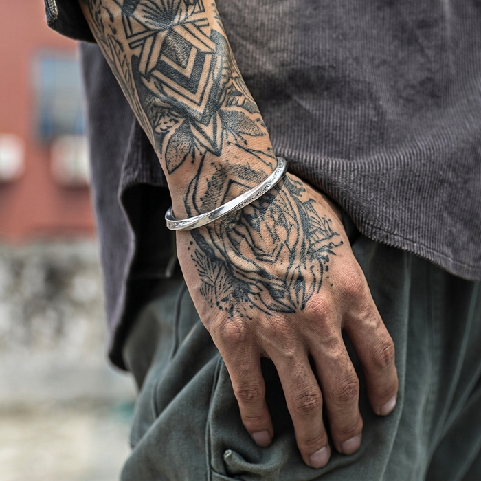 Men's Viking Bracelet — Silver Nordic Bangle, Adjustable Fit