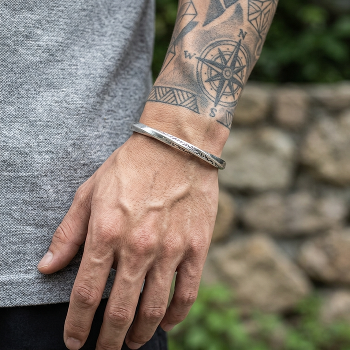 Men's Viking Bracelet — Silver Nordic Bangle, Adjustable Fit
