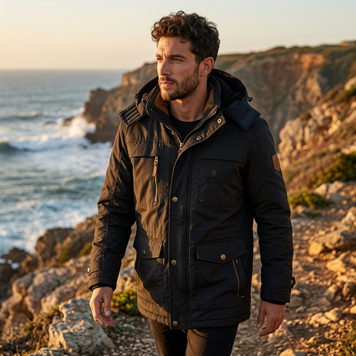 Men's Vintage Hooded Nylon Jacket - Fleece-Lined Windproof Winter Coat