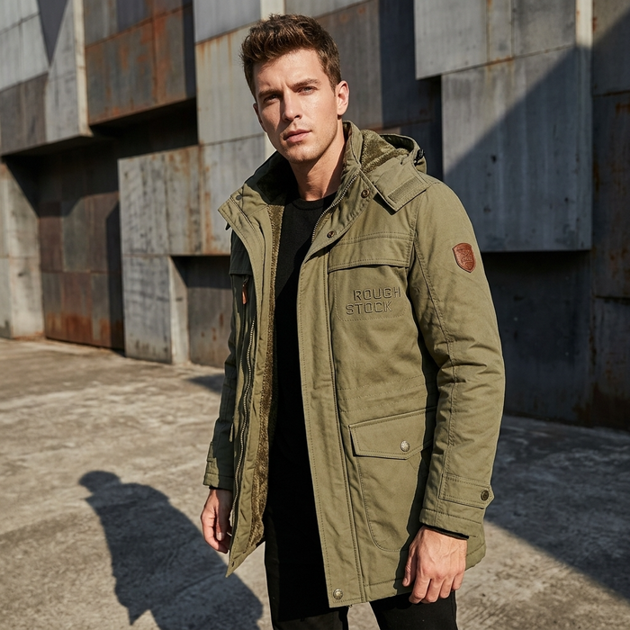 Men's Vintage Hooded Nylon Jacket - Fleece-Lined Windproof Winter Coat