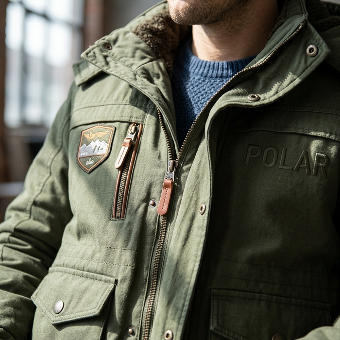 Men's Vintage Hooded Nylon Jacket - Fleece-Lined Windproof Winter Coat