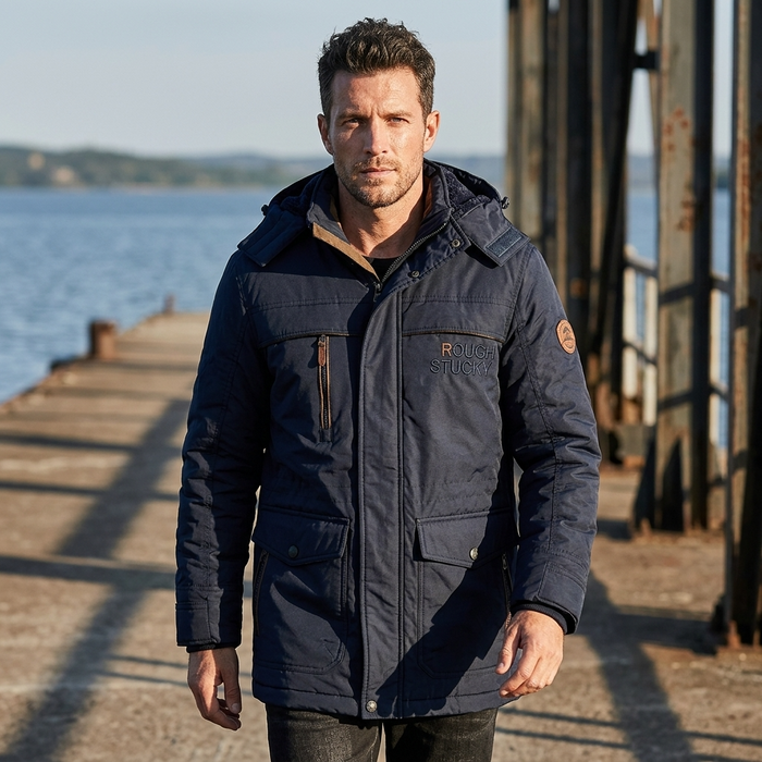 Men's Vintage Hooded Nylon Jacket - Fleece-Lined Windproof Winter Coat