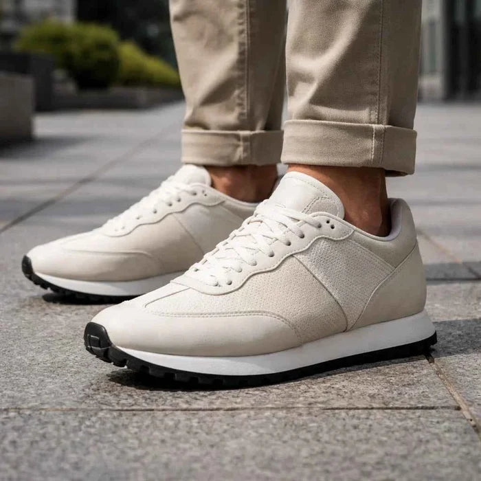 Men's Vintage Nubuck Cowhide Leather Casual Shoes – Rotating Buckle, Cowhide Lining, Medium Heel 3–5cm, EU 38–43, White