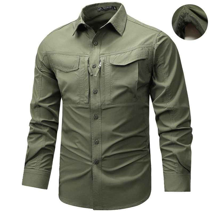 Men's Workwear Utility Shirt – 96% Polyester Long Sleeve, Lapel, 4 Flap Pockets, Loose Fit, M–4XL, 6 Colors
