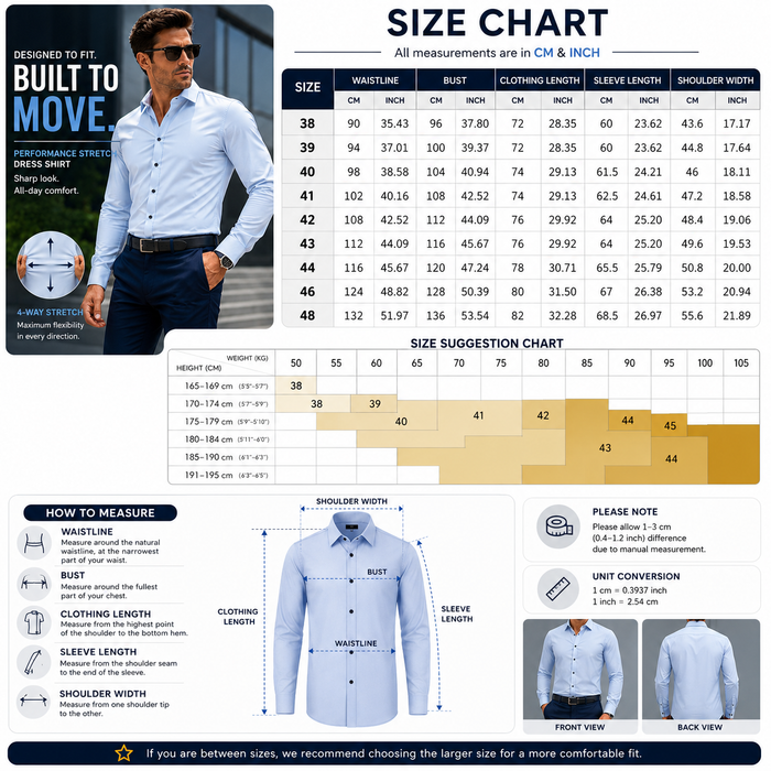Men's Wrinkle-Free 4-Way Stretch Business Casual Long Sleeve Shirt