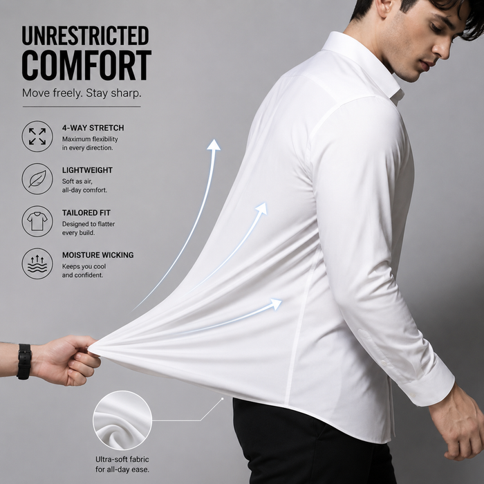 Men's Wrinkle-Free 4-Way Stretch Business Casual Long Sleeve Shirt