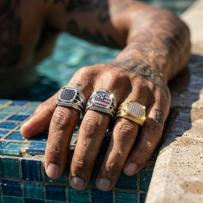 Men's Zircon-Inlaid Geometric Ring - Hip-Hop & Business Style