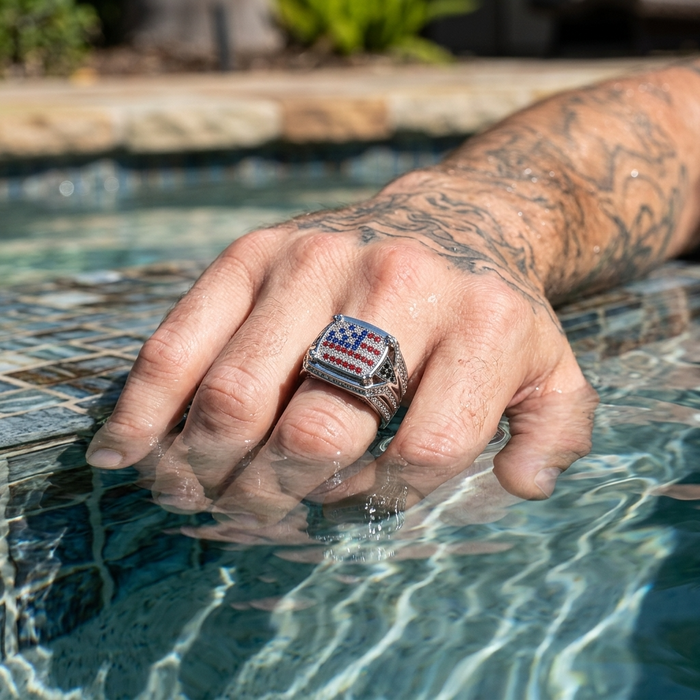 Men's Zircon-Inlaid Geometric Ring - Hip-Hop & Business Style