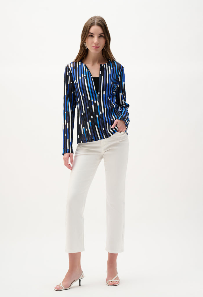 Mesh And Satin Geometric Print Fitted Jacket