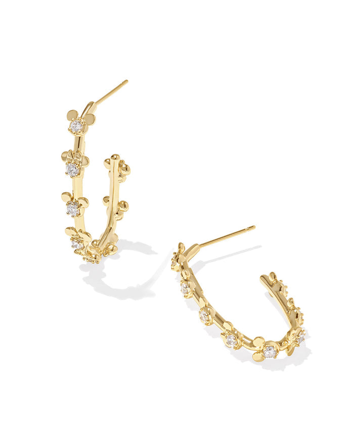 Mickey Minnie Mouse Hoop Earrings Gold White Crystal