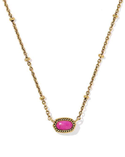 Mini Elisa Satellite Short Pendant Necklace in Gold Dark Fuchsia Variegated Magnesite