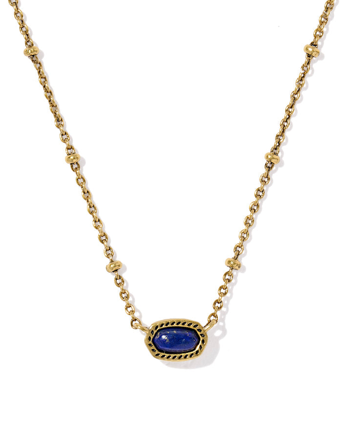 Mini Elisa Satellite Short Pendant Necklace in Vintage Gold Blue Lapis