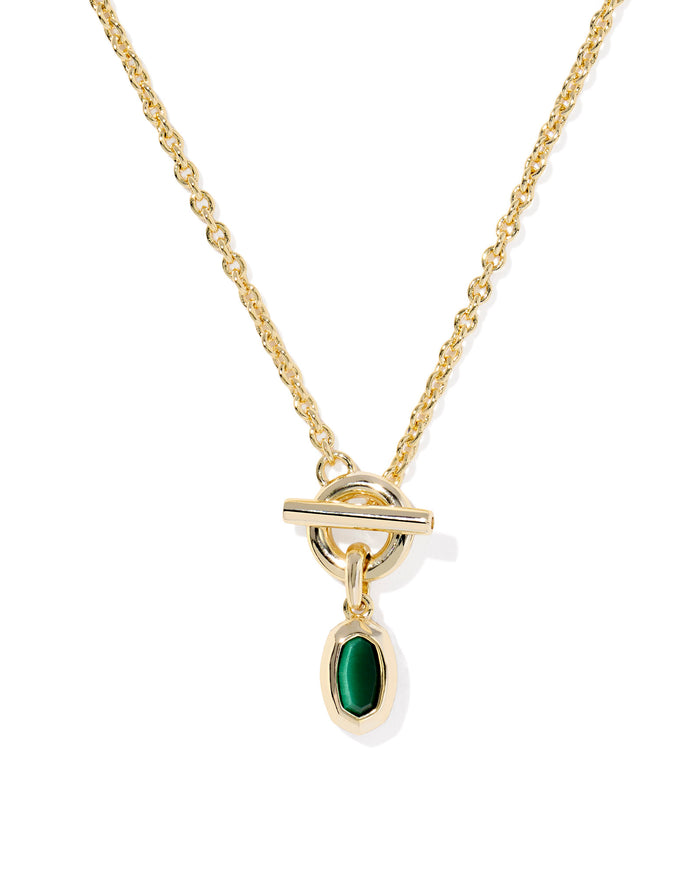 Mini Elisa Toggle Pendant Necklace in Gold Green Tigers Eye