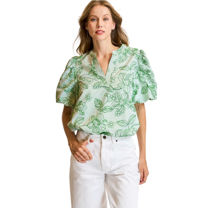 Mint Magnolia Puff Sleeve Top