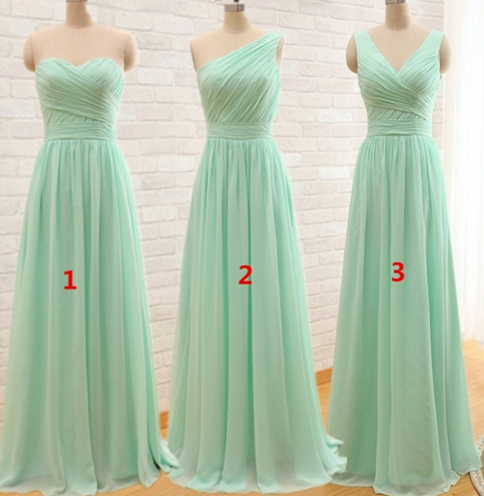 Mismatched Bridesmaid Dresses - Long Mint Chiffon Dresses