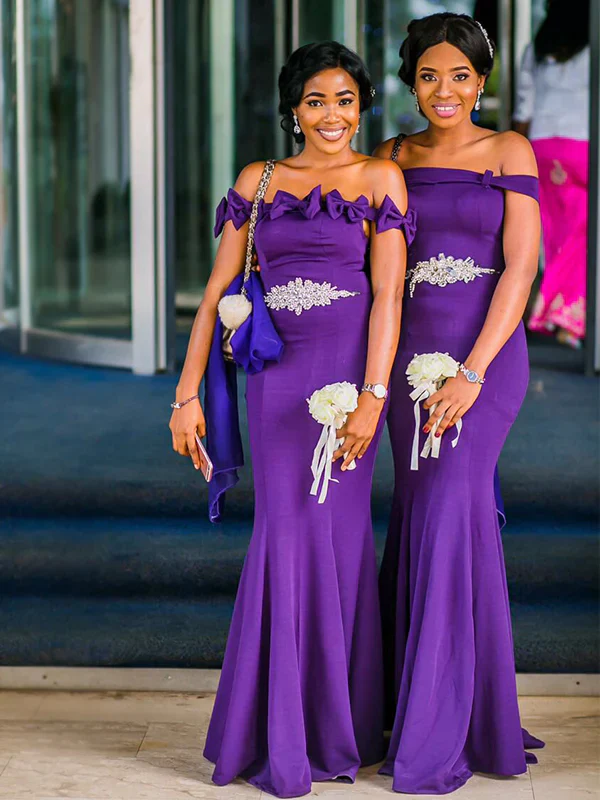 Mismatched Purple Off the Shoulder Mermaid Bridesmaid Dress, PD2823091