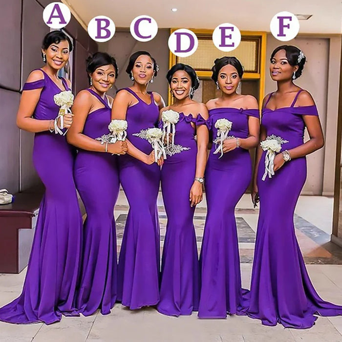 Mismatched Purple Off the Shoulder Mermaid Bridesmaid Dress, PD2823091