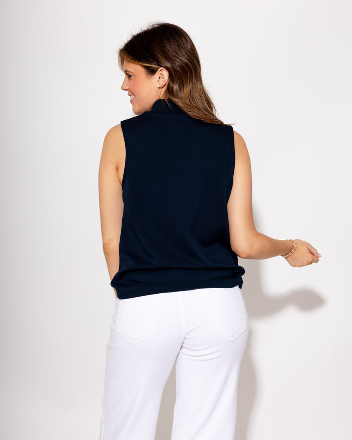Mock Neck Sleeveless Seam Top in Navy