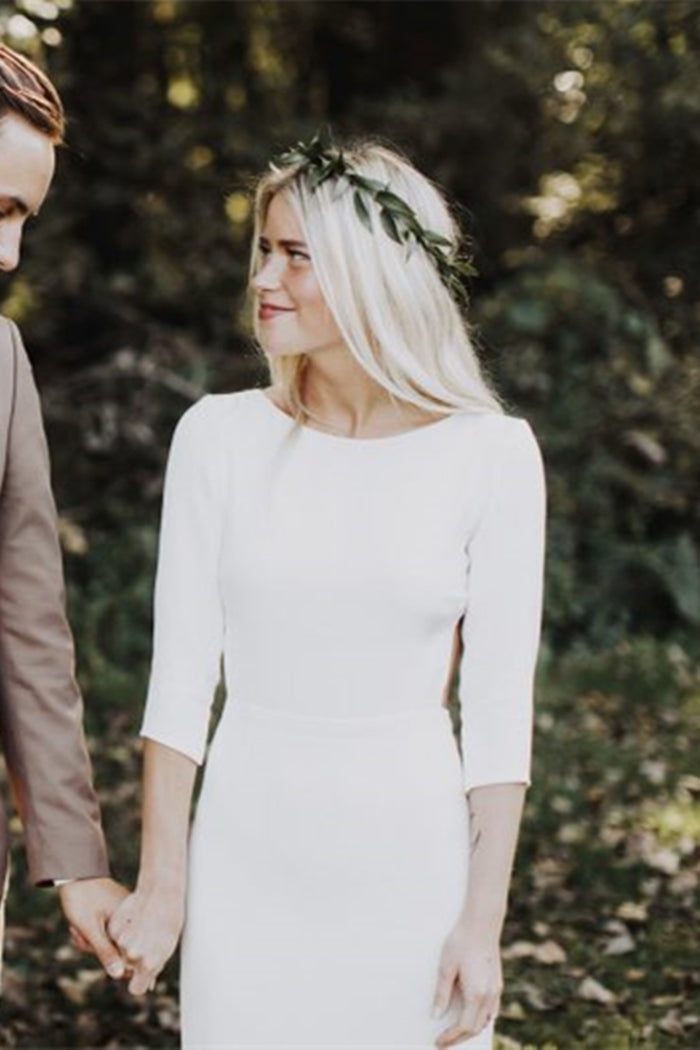 Modest Wedding Dress Ivory Satin with 3/4 Sleeves