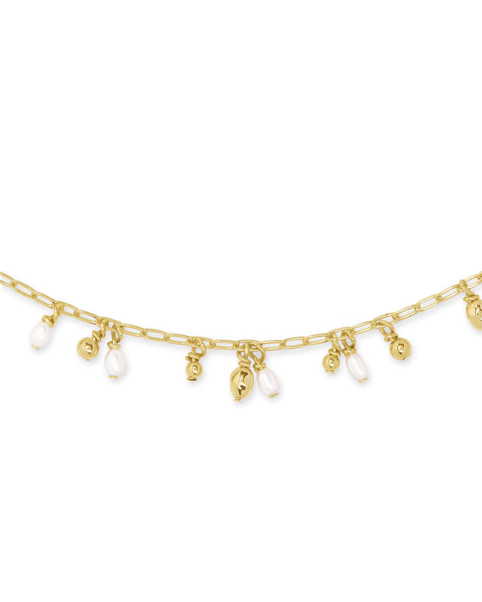 Mollie Choker Necklace in Gold White Pearl