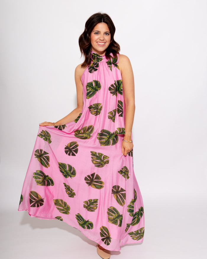 Monstera Halter Neck Maxi Dress