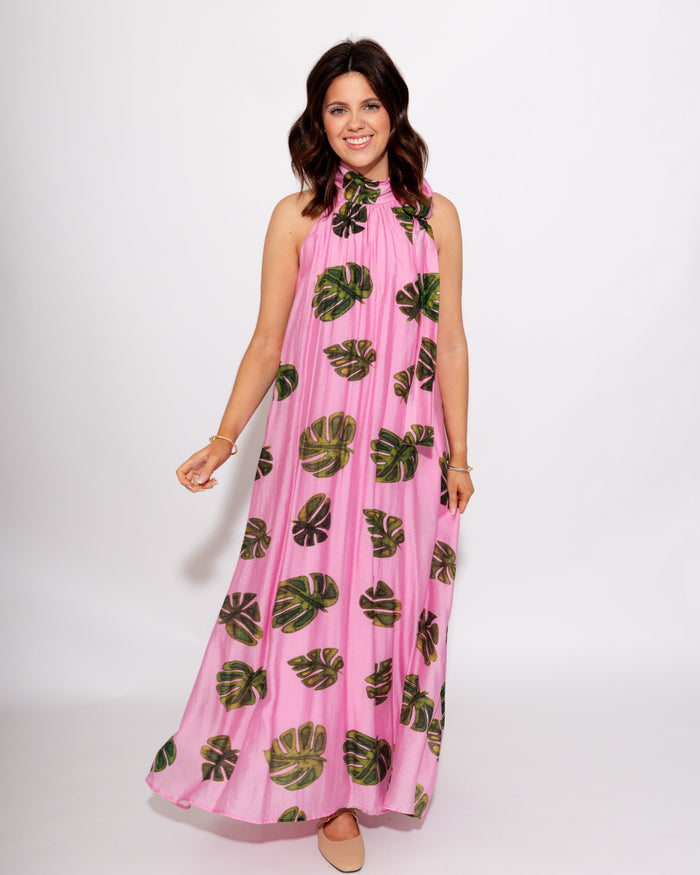 Monstera Halter Neck Maxi Dress