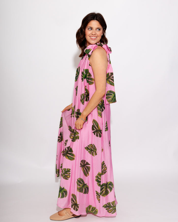 Monstera Halter Neck Maxi Dress