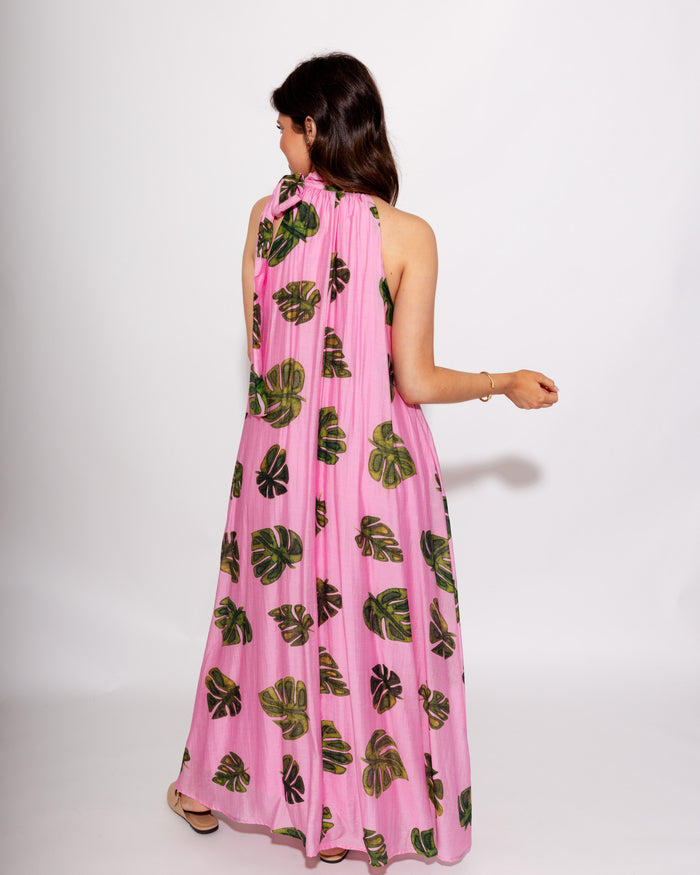 Monstera Halter Neck Maxi Dress