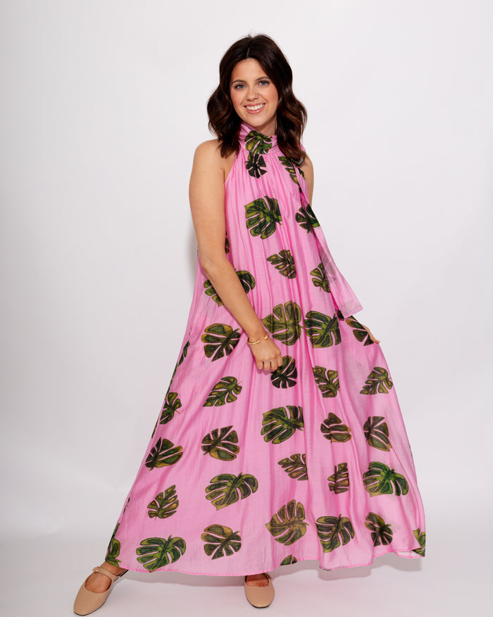 Monstera Halter Neck Maxi Dress