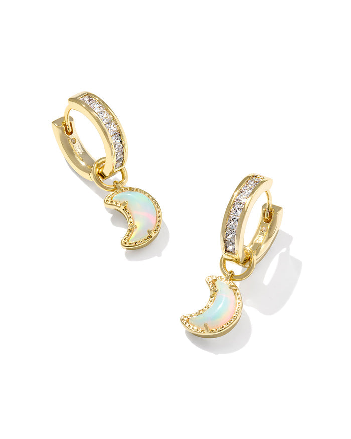 Moon Huggie Earrings Gold White Mix