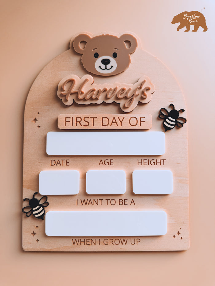 MY FIRST/LAST DAY OF SCHOOL BOARD | BEAR | Personalised | Plywood & Acrylic