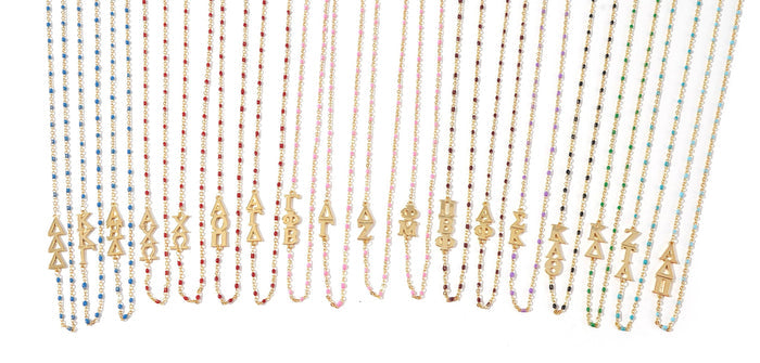 N201-The Sorority Necklace: Side Set Greek letters on Enamel Bead Necklace