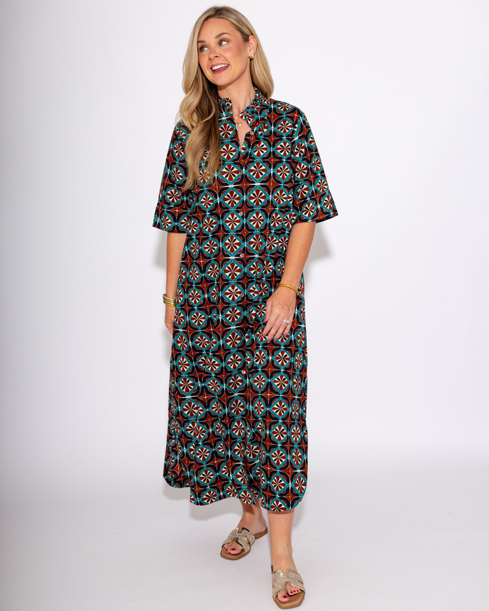Navy + Teal Geometric Midi