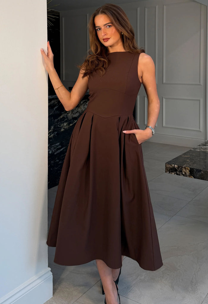 Nesta Boat Neck Skater Midi Dress