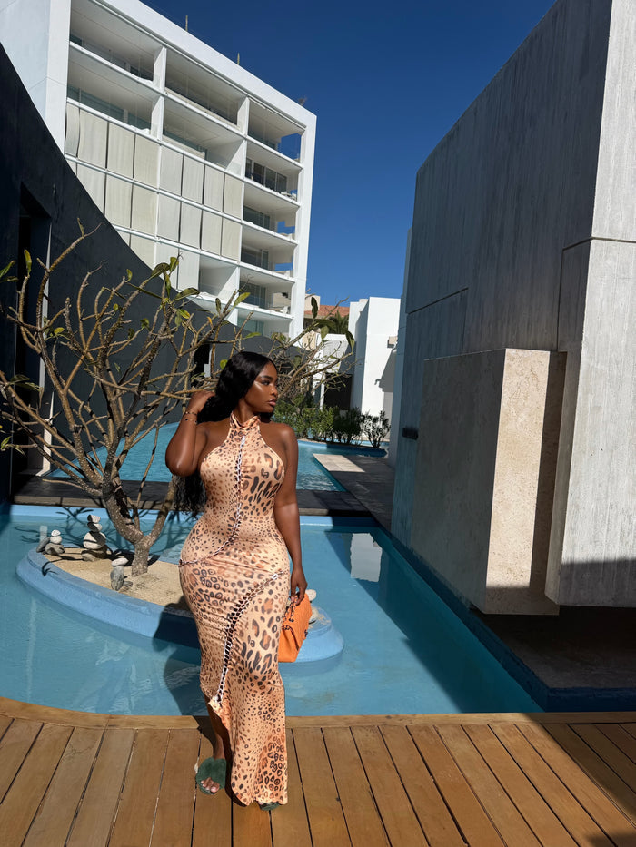 Nude Cheetah halter dress